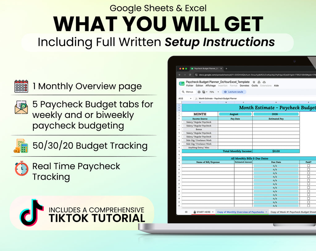 Monthly & Paycheck Budget Spreadsheet | Google Sheets & Excel Template