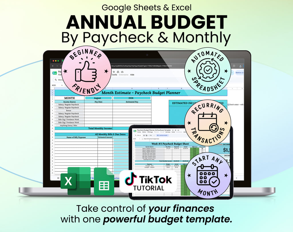 Monthly & Paycheck Budget Spreadsheet | Google Sheets & Excel Template