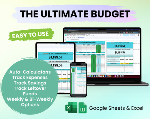 Monthly & Paycheck Budget Spreadsheet | Google Sheets & Excel Template