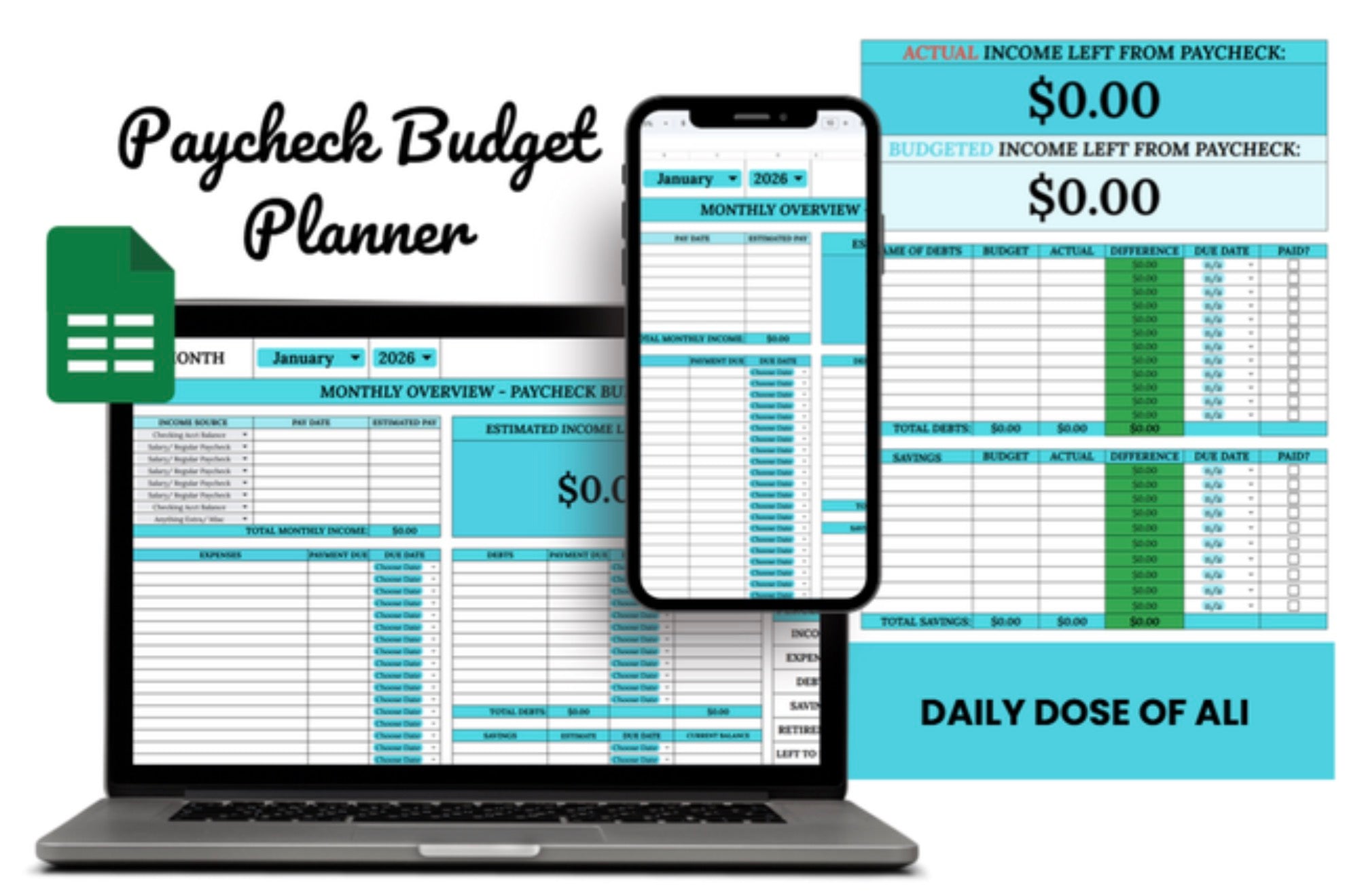Monthly & Paycheck Budget Spreadsheet